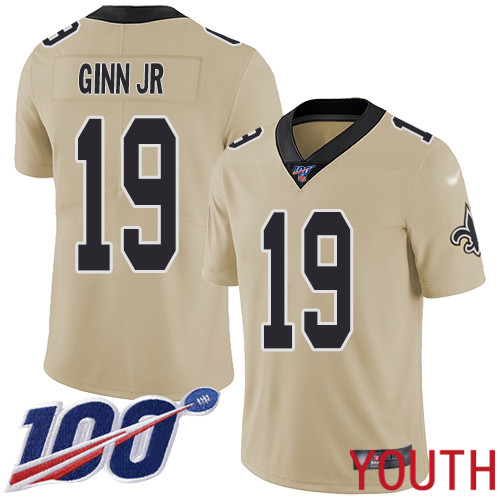 New Orleans Saints Limited Gold Youth Ted Ginn Jr Jersey NFL Football #19 100th Season Inverted Legend Jersey->women nfl jersey->Women Jersey
